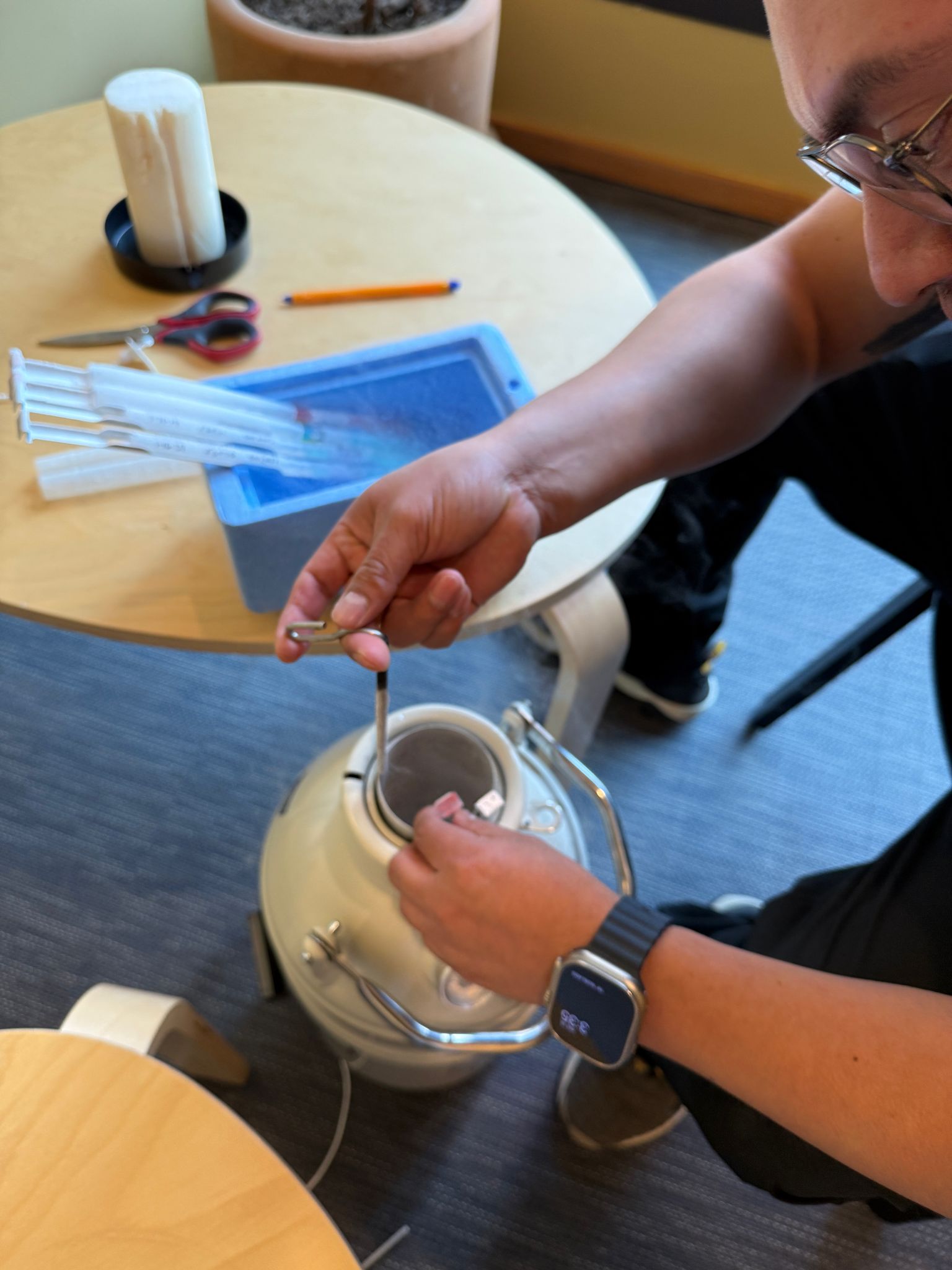 Preparing a medical-grade cryoshipper before a LifeParcel mission