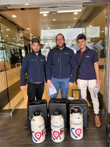 Three LifeParcel hand-carry couriers with cryoshippers, showing safe IVF transport